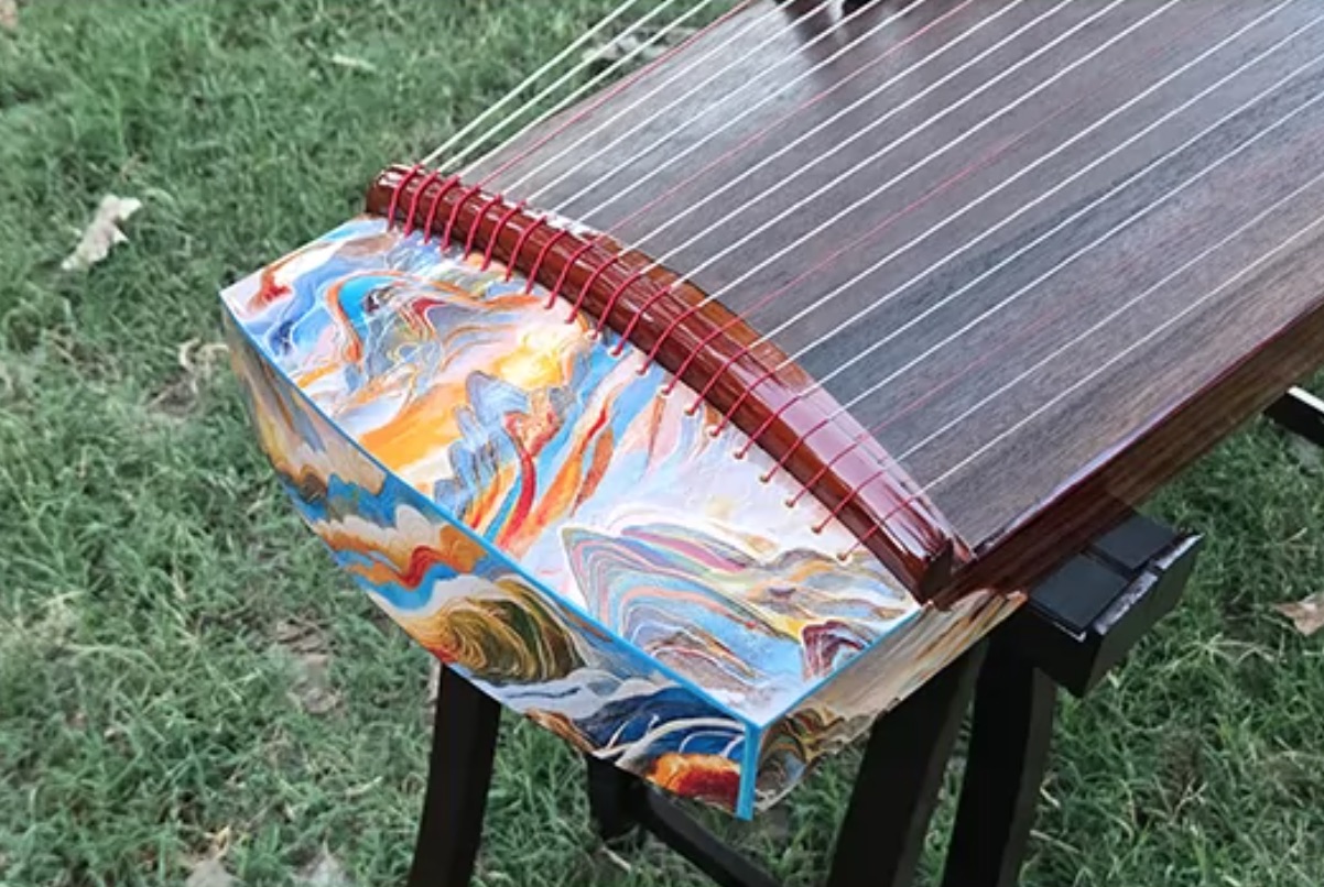 Musical Instrument Guzheng - 구저우 125cm, 21현, 산과 강의 문양,
