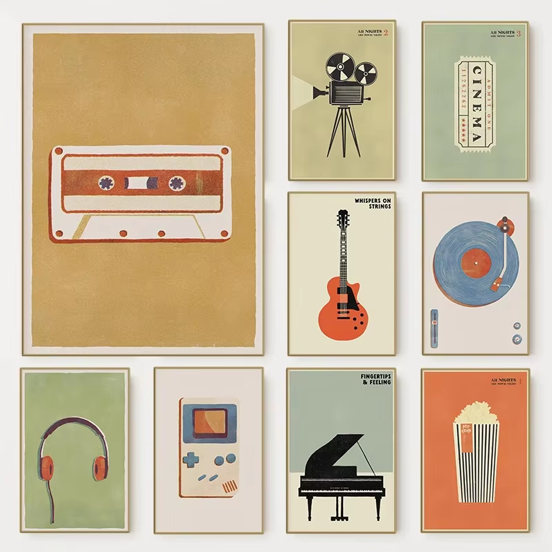 Musical Instrument Image - 복고풍 중세 팝 음악 악기 포스터