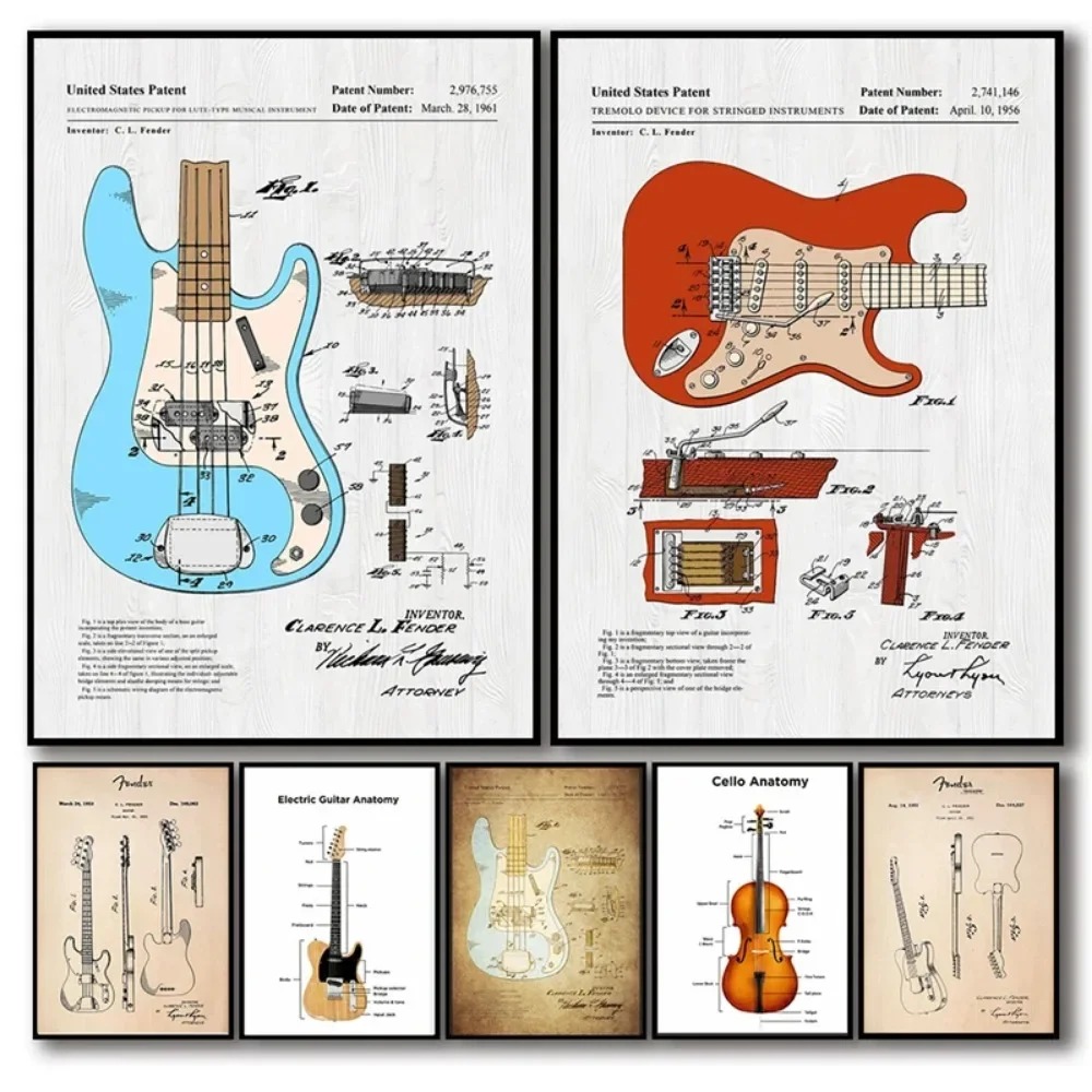 Musical Instrument Image - 일렉트릭 기타 해부학 포스터, 첼로 어쿠스틱