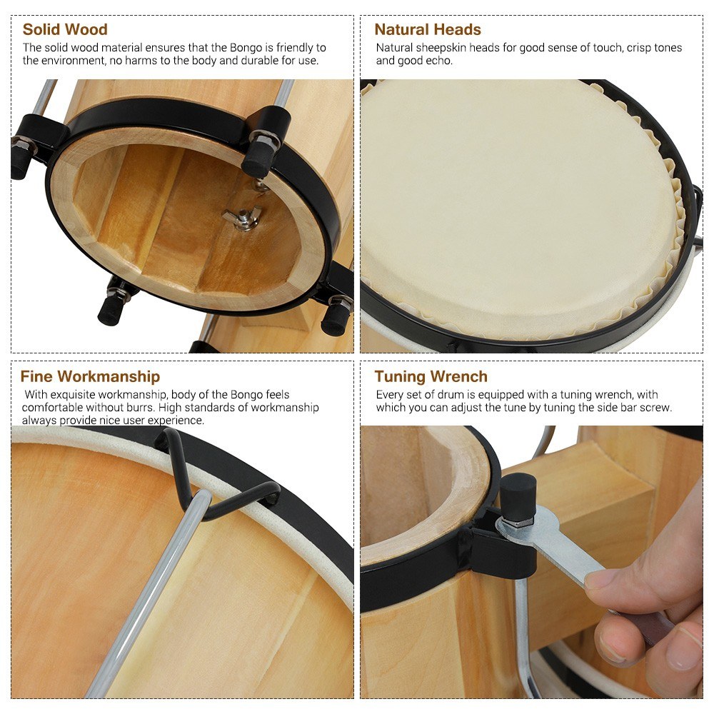 우드 보ngo 드럼 세트 5.5인치 & 6인치 천연 타 - Bongo Drum Set 리뷰 및 가격