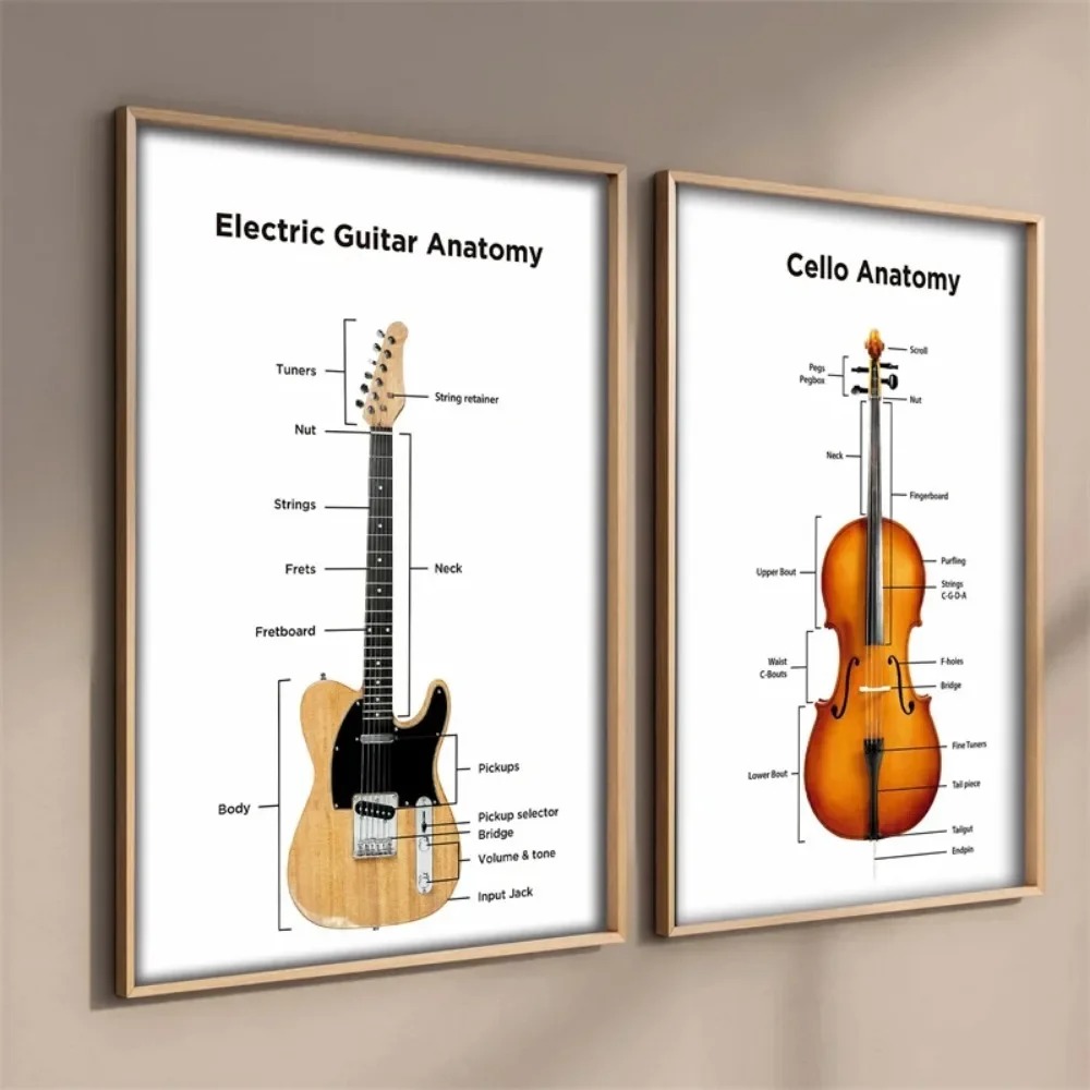 일렉트릭 기타 해부학 포스터, 첼로 어쿠스틱 재즈, 깁 - Musical Instrument Image 리뷰 및 가격